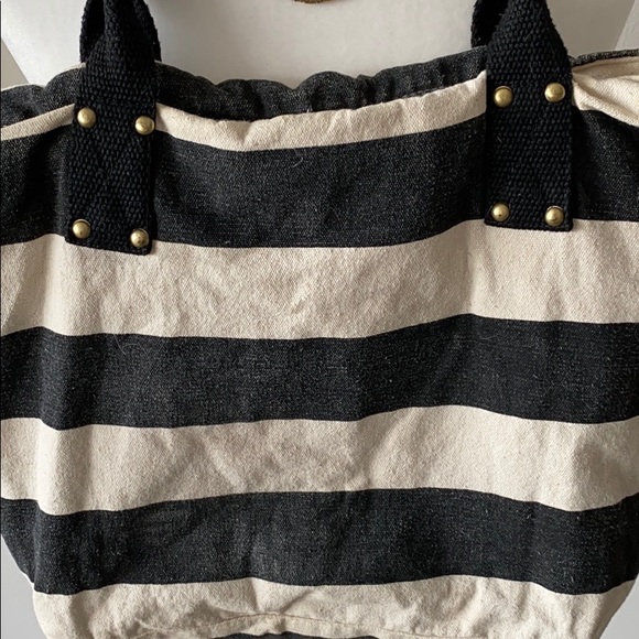 Canvas Tote Black & White Stripe Bag - Picture 2 of 6